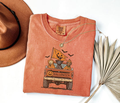 Comfort Colors® Halloween Truck Dog Shirt, Cute Fall Dog Costume Shirt, Pumpkin Truck Halloween Shirt, Halloween Dog Shirt