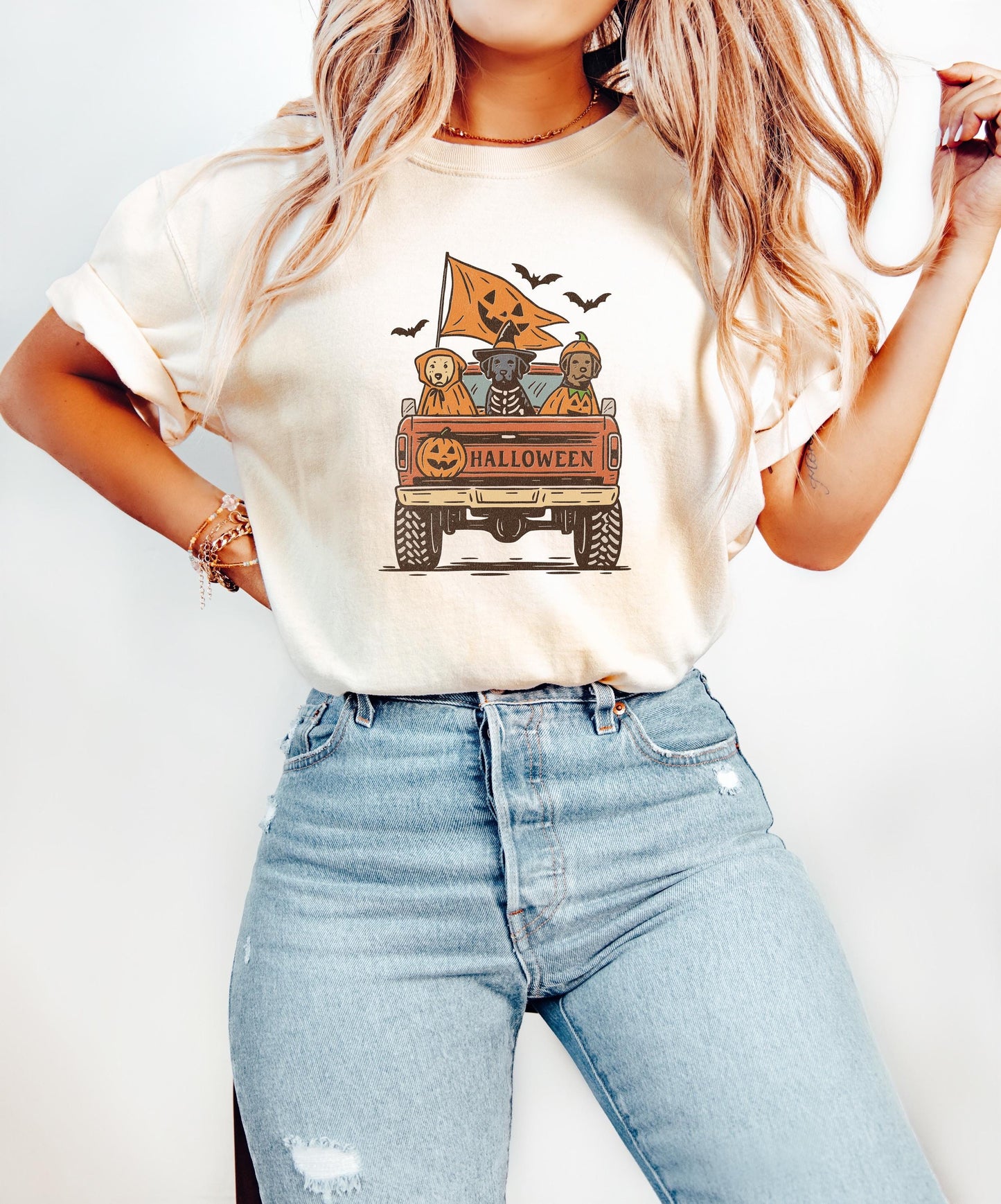 Comfort Colors® Halloween Truck Dog Shirt, Cute Fall Dog Costume Shirt, Pumpkin Truck Halloween Shirt, Halloween Dog Shirt