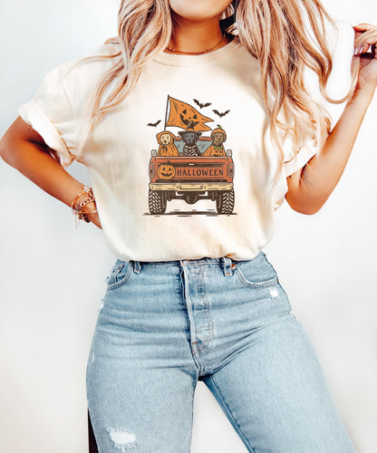 Comfort Colors® Halloween Truck Dog Shirt, Cute Fall Dog Costume Shirt, Pumpkin Truck Halloween Shirt, Halloween Dog Shirt
