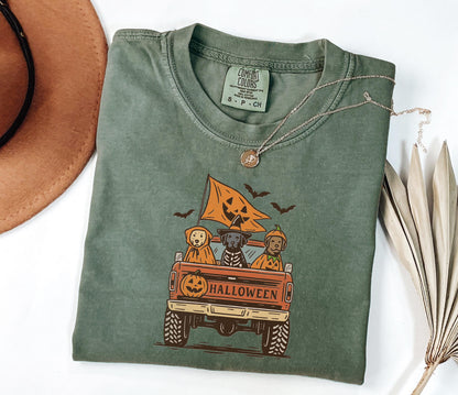 Comfort Colors® Halloween Truck Dog Shirt, Cute Fall Dog Costume Shirt, Pumpkin Truck Halloween Shirt, Halloween Dog Shirt