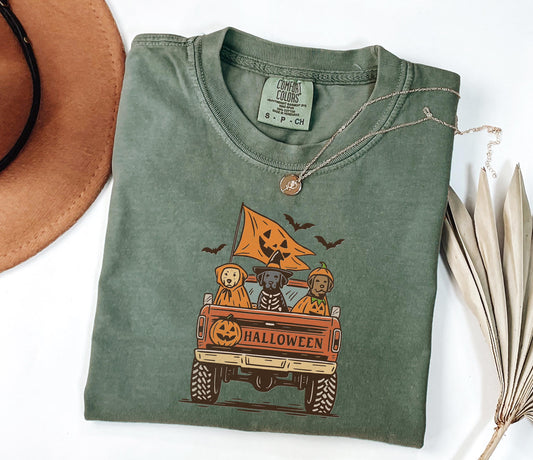 Comfort Colors® Halloween Truck Dog Shirt, Cute Fall Dog Costume Shirt, Pumpkin Truck Halloween Shirt, Halloween Dog Shirt