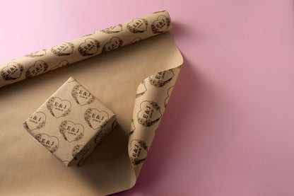 Personalised Wedding Wrapping Paper, Kraft Paper, Craft, Branded Packaging, Parchment, 90gsm, Packaging, Tissue paper, Recyclable, Hearts