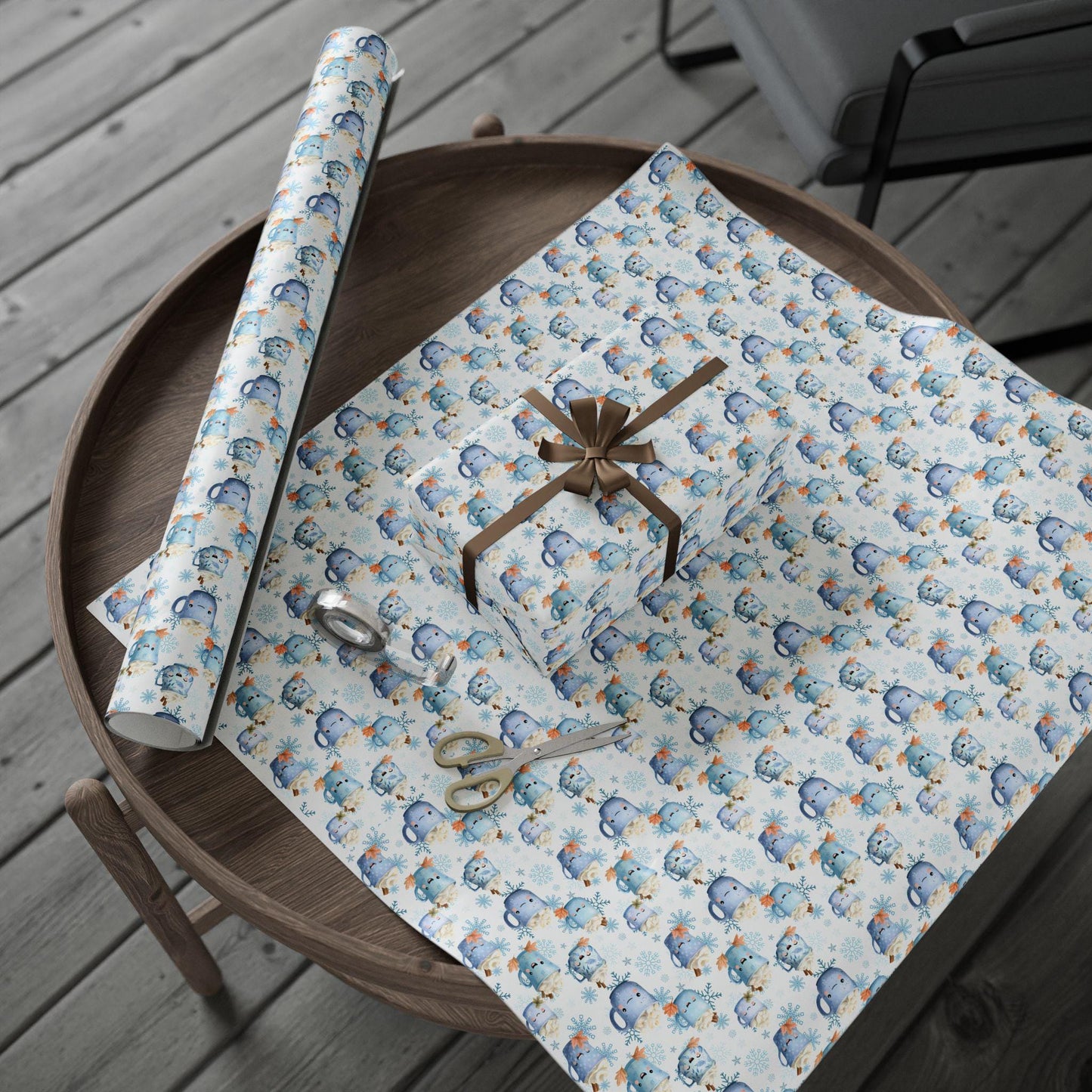 Blue Cocoa and Snowflakes Wrapping Paper: Perfect for Babies and Children, Custom Christmas Wrapping Paper, Unique X-mas paper, Modern Gift