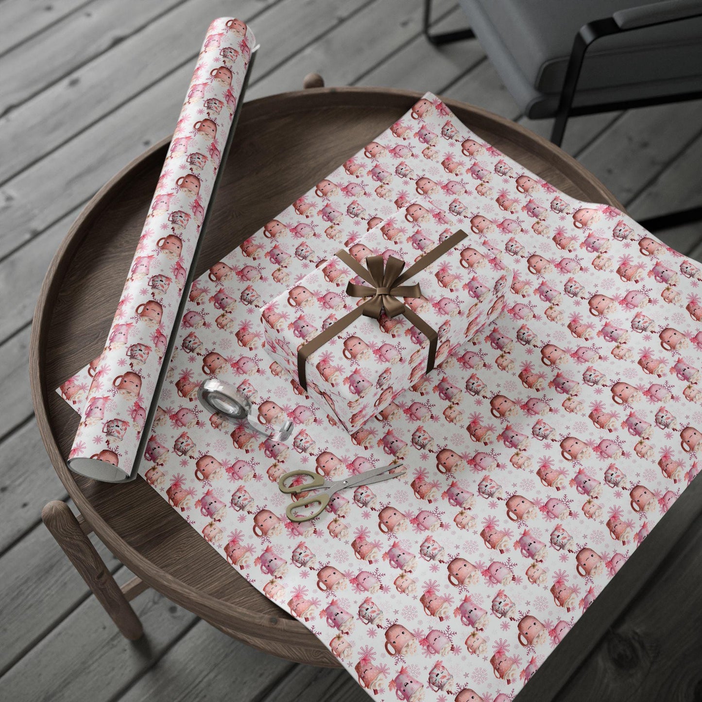 Pink Cocoa and Snowflakes Wrapping Paper: Cute Christmas Wrapping Paper, Custom Wrapping paper, Parties and Celebrations, Unique Gift Giving