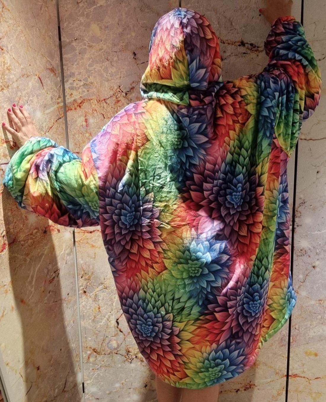 Rainbow Reversible Snug Hoodie LGBTQ Pride Flag Print Pullover Hooded Blanket with Sleeves Vivid Colours All Over Print Hoodie