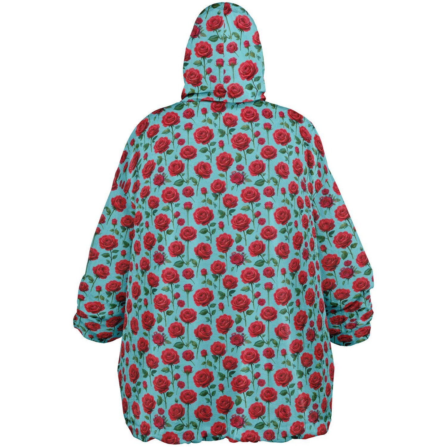 Rose Print Reversible Snug Hoodie Fluffy Sherpa Hoodie Flower Print Wearable Blanket Double Sided Blanket with Hood Christmas Gift