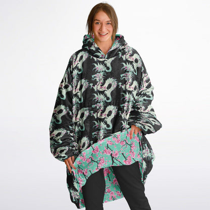 Reversible Snug Hoodie Arizona Green Tea Print Fluffy Hoodie Floral Wearable Blanket with Hood Cherry Blossom Giant Snuggie