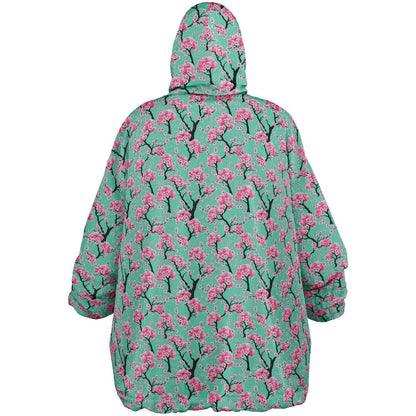 Reversible Snug Hoodie Arizona Green Tea Print Fluffy Hoodie Floral Wearable Blanket with Hood Cherry Blossom Giant Snuggie
