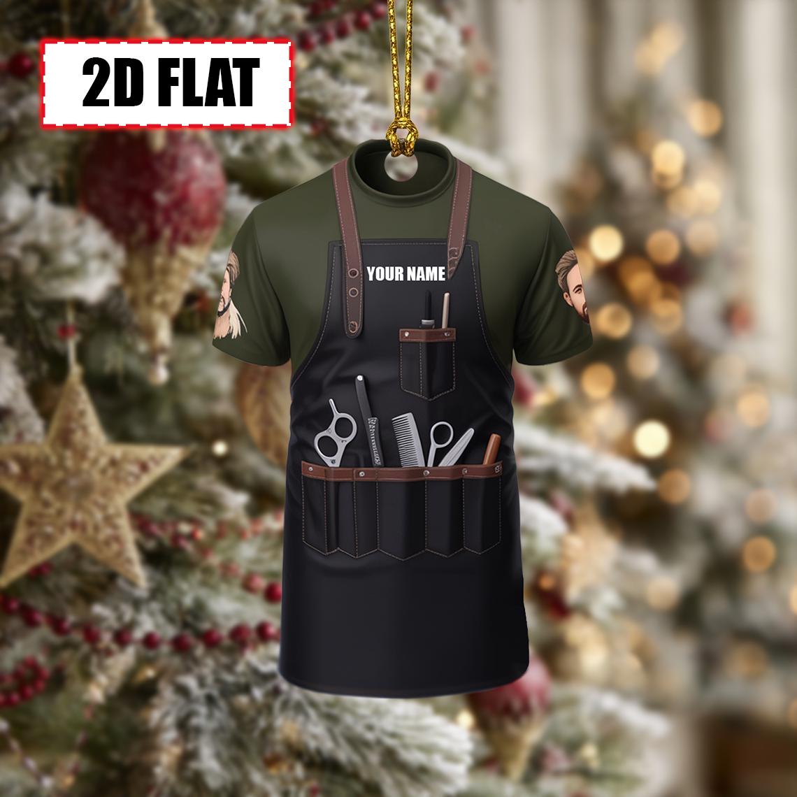 Custom Barber Christmas Ornament, Tree Hanging Decor, Flat 2D Acrylic Hairstylist Apron Keepsake, Personalized Gift for Barber Stylist