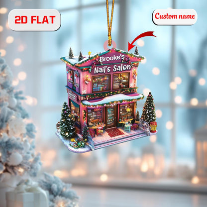 Custom Name Nail Salon Ornament, Personalized Nail Tech Christmas Ornament, Nail Artist Holiday Ornament, Beauty Salon Christmas Decoration