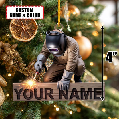 Custom Welder Christmas Ornament – Tree Hanging Decor, Flat 2D Acrylic, Holiday Keepsake Gift for Welding Workers, Metal Fabricators 2025