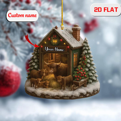 2D Acrylic Christmas Ornament, Custom Name Farmhouse Barn Decor, Personalized Country Ornament, Holiday Gift for Farmer, Rustic Xmas Tree