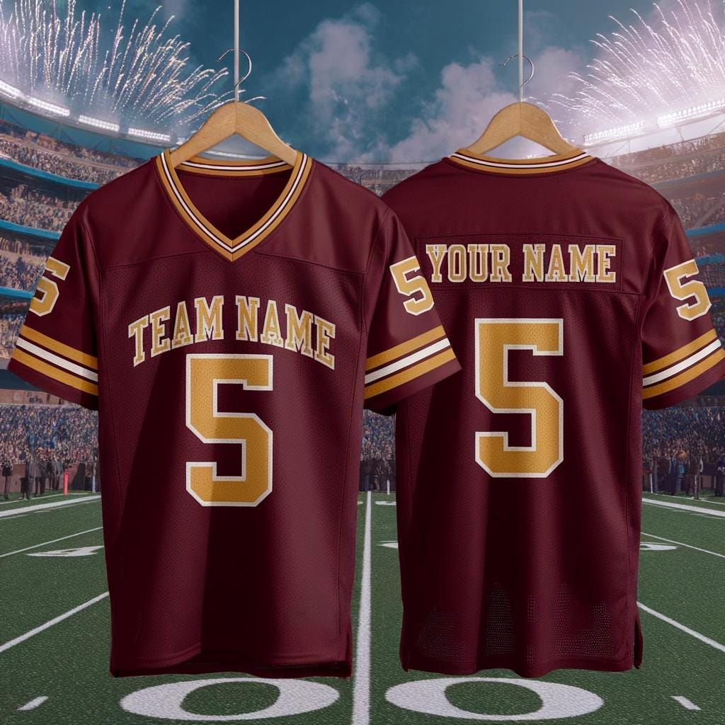 Custom America Team Football Game Jersey, Maroon Football Jersey With Name Number, America Football Jersey, Gifts Idea for Football Lover