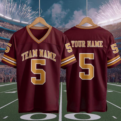 Custom America Team Football Game Jersey, Maroon Football Jersey With Name Number, America Football Jersey, Gifts Idea for Football Lover