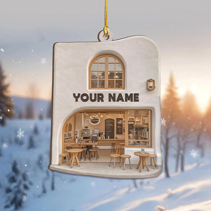 Personalized Coffee Shop Christmas Ornament, Cozy Coffee Lover Gift, Custom Name Miniature Cafe Decor, Unique Barista Holiday Present