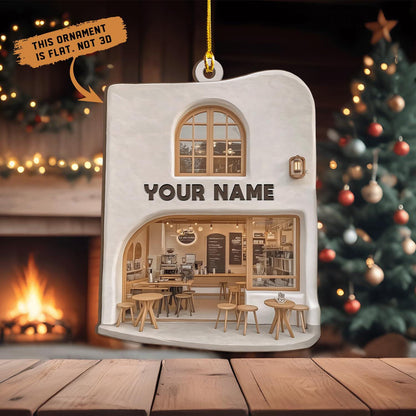 Personalized Coffee Shop Christmas Ornament, Cozy Coffee Lover Gift, Custom Name Miniature Cafe Decor, Unique Barista Holiday Present
