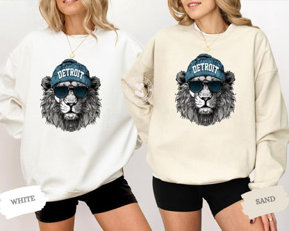 Vintage Detroit Animal Mascot Sweatshirt, Football Lion Spirit Shirt, Detroit Hoodie, Woman Crewneck Sport Gear, Unisex Lion Fan Apparel