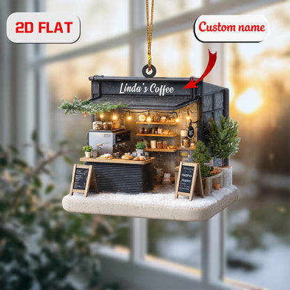 Personalized Coffee Shop Christmas Ornament , Custom Name Cafe Owner Gift, Holiday Tree Decoration for Barista, Coffee Lover & Small Biz