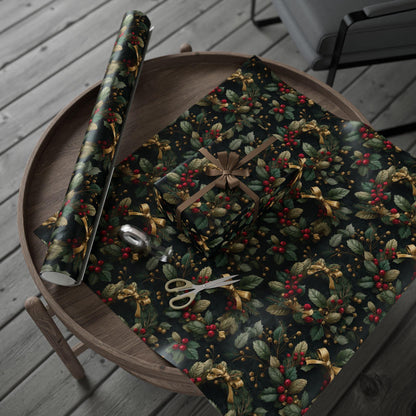Christmas Holly Wrapping Paper - Traditional Holiday Gift Wrap, Modern Christmas Wrapping, Festive Present Wrapping, Unique Gift Giving