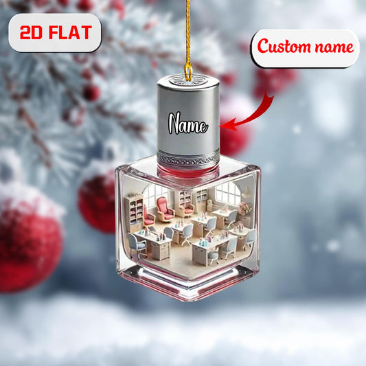 Custom 2D Flat Nail Salon Ornament, Personalized Nail Polish Christmas Tree Decoration, Nail Tech Gift, Holiday Acrylic Keepsake