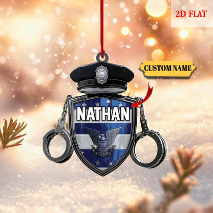 Personalized Police Badge Ornament, Thin Blue Line Law Enforcement Gift,Gift For Police, Xmas Tree Hanging Decoration, Gift for Dad, Husband