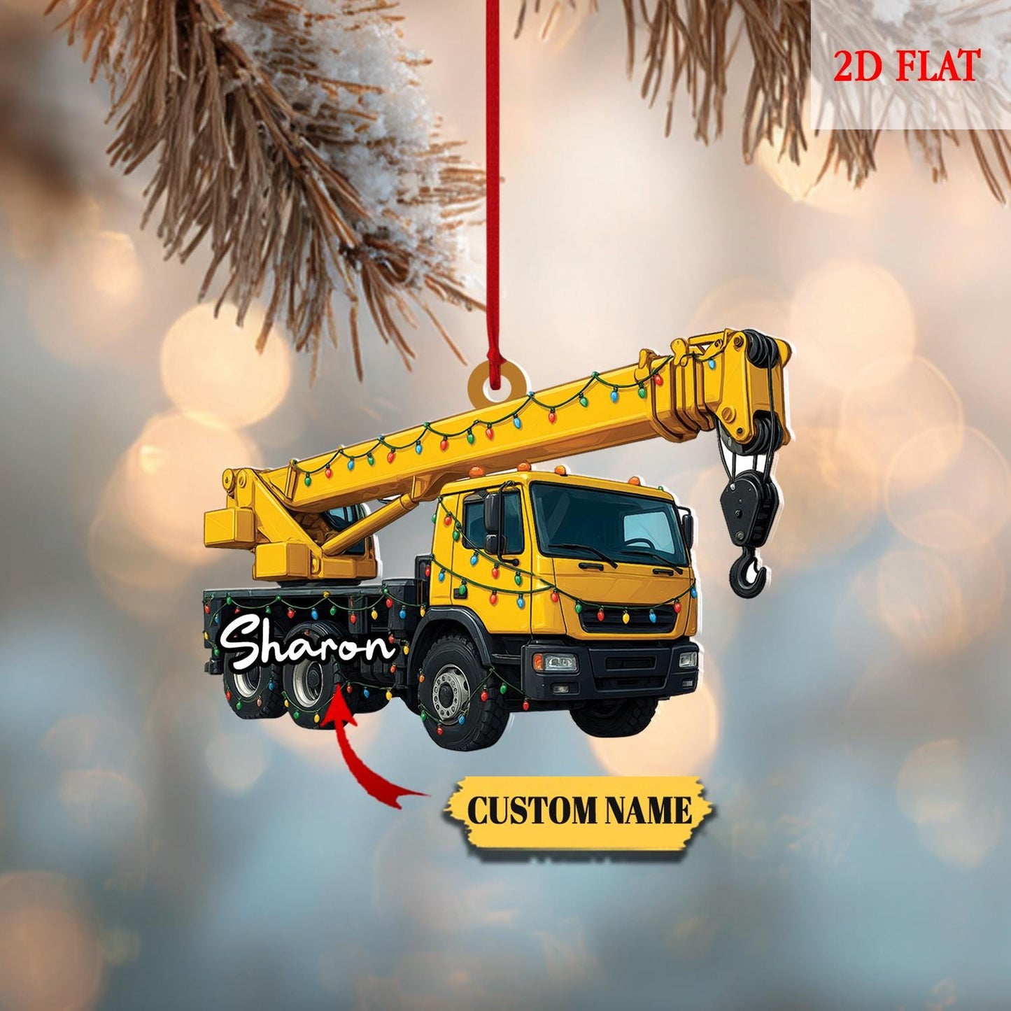 Custom Name Excavator Led Light Christmas Ornament, Christmas Tree Hanging Decor,Flat 2D Ornament Acrylic,Hanging Ornament,Construction Gift