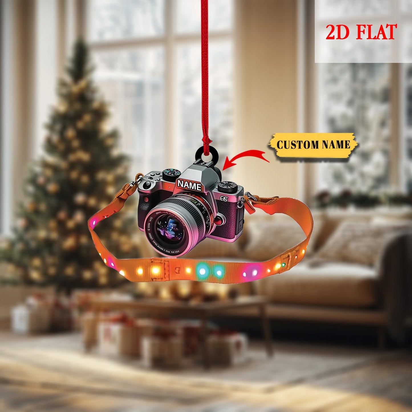 Personalized Camera Christmas 2D Flat Ornament, Gift For Photographer, Camera Photographer Christmas Ornament, Photographer Ornament Decor