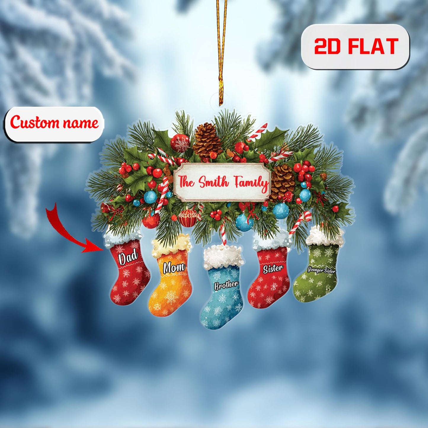 Custom Family Stocking Ornament, Personalized Christmas Decoration with Names, Unique Holiday Gift for Parents Kids Siblings