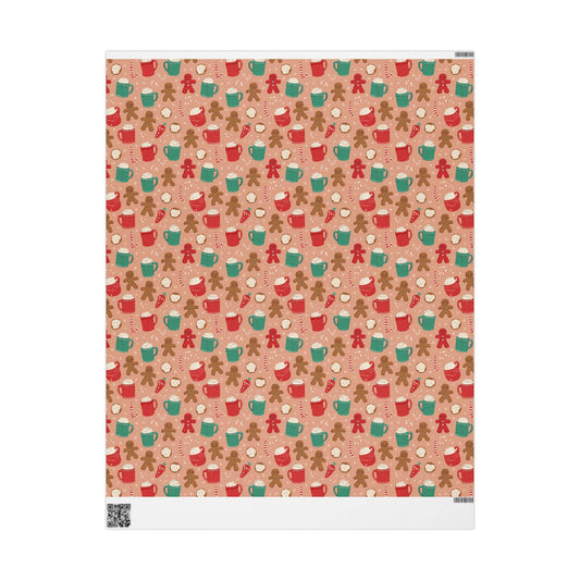 Christmas Gingerbread Man Wrapping Paper, Festive Holiday Gift Wrap, Xmas Present Decoration, Xmas Paper Gift Packaging Roll