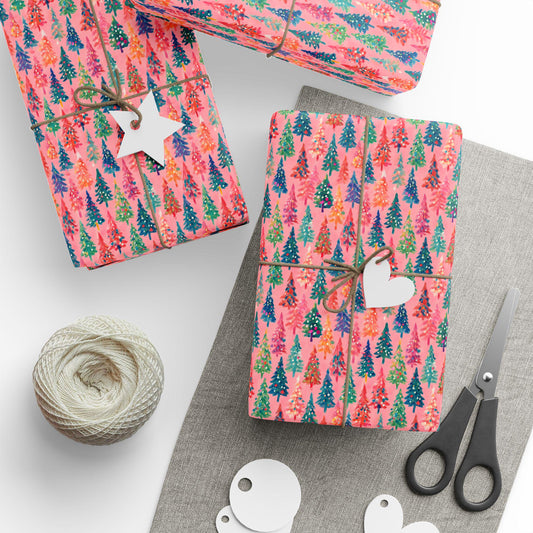 Christmas Wrapping Paper, Preppy Christmas Trees on Pink Wrapping Paper, Christmas Wrap Paper, Pink Christmas Gift Wrap