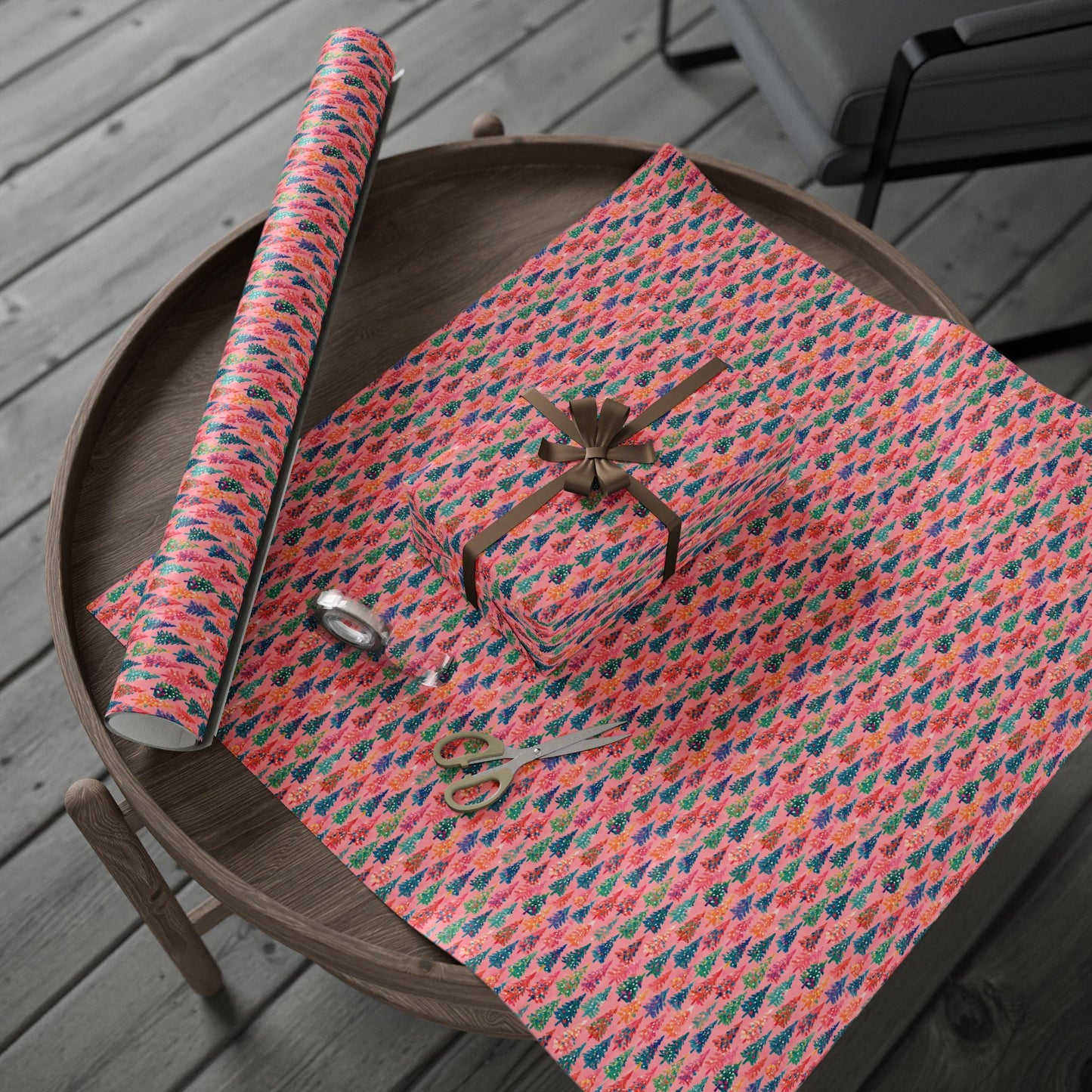 Christmas Wrapping Paper, Preppy Christmas Trees on Pink Wrapping Paper, Christmas Wrap Paper, Pink Christmas Gift Wrap
