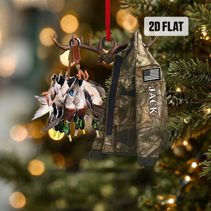 Personalized Hunting 2D Flat Ornament, Custom Duck Hunting Christmas Tree Ornament, Hunting Vest Christmas, Gift for, Dad, Husband, Hunter