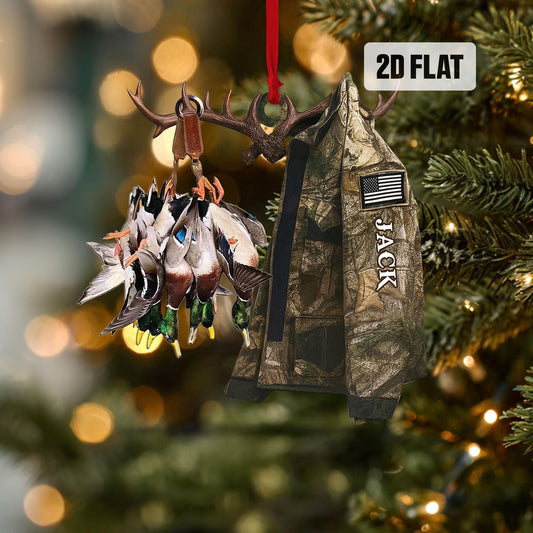 Personalized Hunting 2D Flat Ornament, Custom Duck Hunting Christmas Tree Ornament, Hunting Vest Christmas, Gift for, Dad, Husband, Hunter