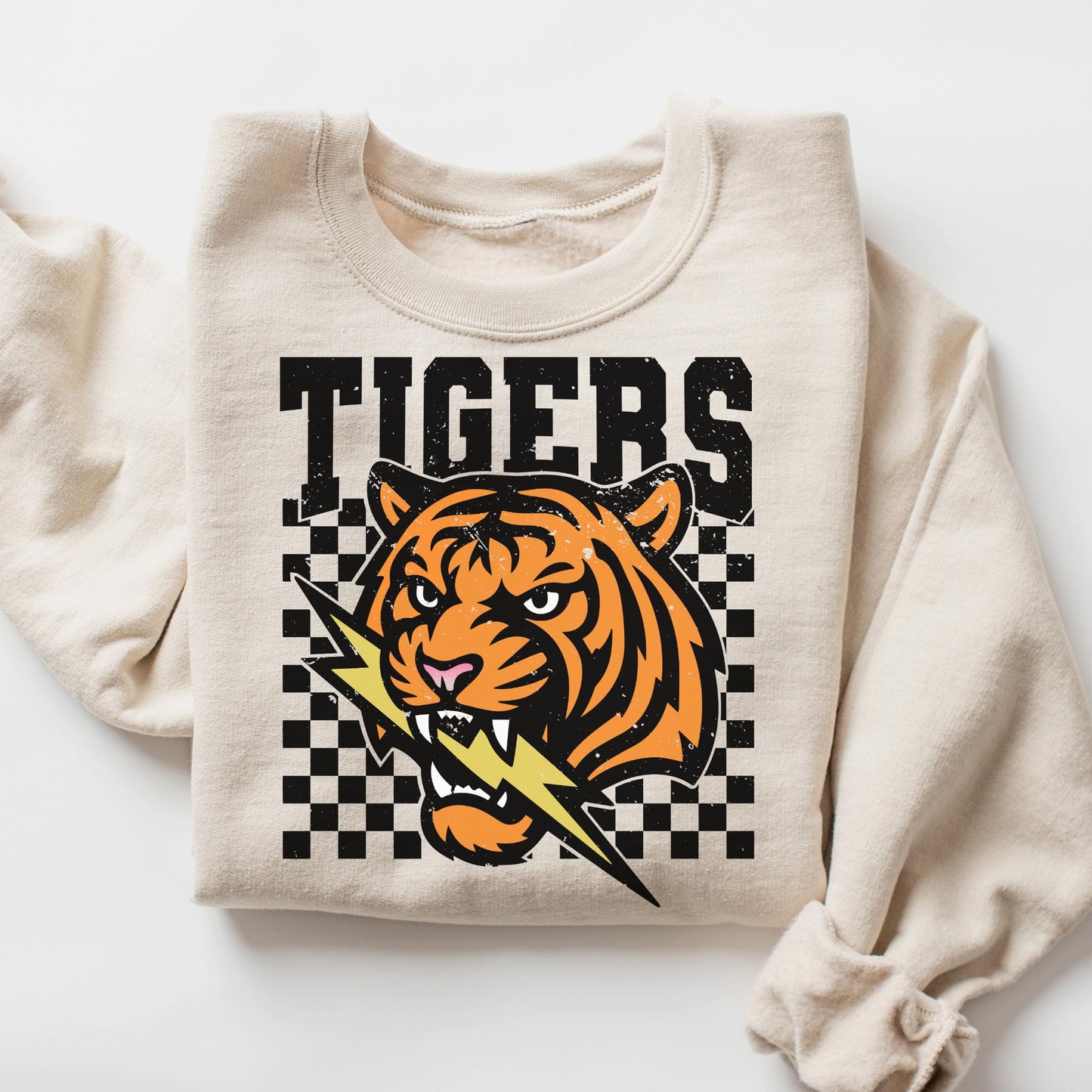 Tigers Basketball mascot, Tigers game day football, football mom crewneck, cute game day sweatshirt, Heather ash unisex sweatshirt