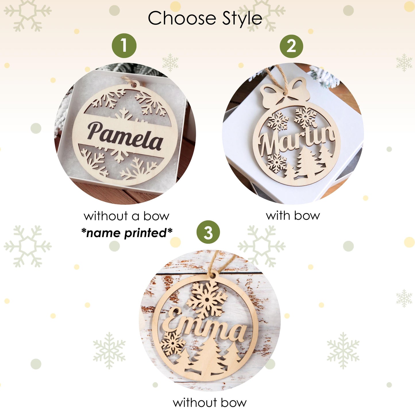 Christmas Ornament for Holiday Decor: Wooden Personalized Ornament , Snowflake Name Sign