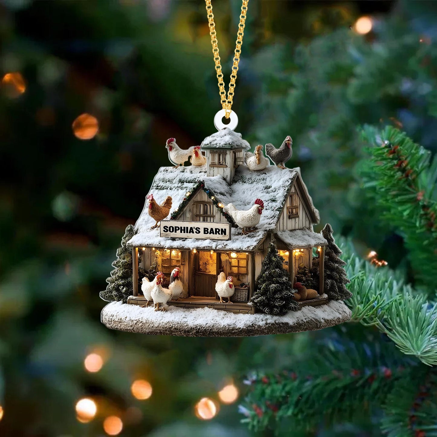 Farmhouse Chicken Barn Christmas Ornament, Farmhouse Holiday Tree Decoration for Xmas, Rustic Country Holiday Tree Decoration, Xmas Gift