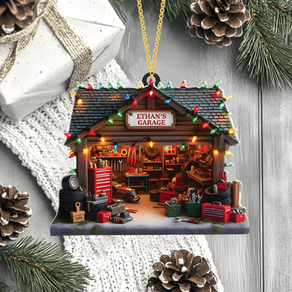 Personalized Garage Flat Ornament, Mechanic Ornament, Car Enthusiasts, 2D Acrylic Flat Ornament Not 3D, Mechanic Repair Shop Decor