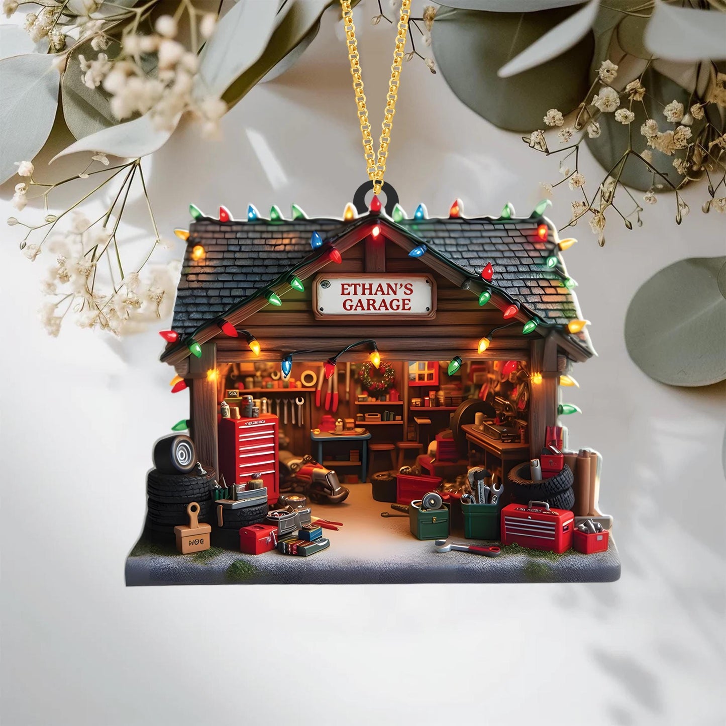 Personalized Garage Flat Ornament, Mechanic Ornament, Car Enthusiasts, 2D Acrylic Flat Ornament Not 3D, Mechanic Repair Shop Decor