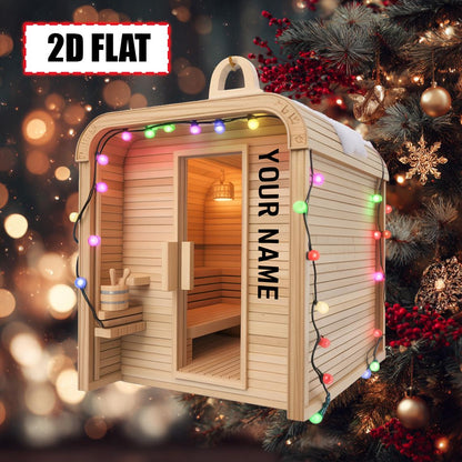 Personalized Sauna Ornament – Custom Name Wooden Spa Room Christmas Tree Decoration Unique Relaxation Gift for Sauna Lovers, Spa Enthusiasts