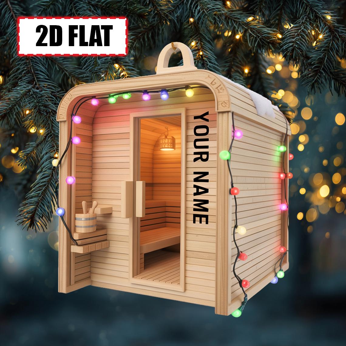 Personalized Sauna Ornament – Custom Name Wooden Spa Room Christmas Tree Decoration Unique Relaxation Gift for Sauna Lovers, Spa Enthusiasts