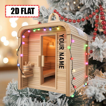 Personalized Sauna Ornament – Custom Name Wooden Spa Room Christmas Tree Decoration Unique Relaxation Gift for Sauna Lovers, Spa Enthusiasts
