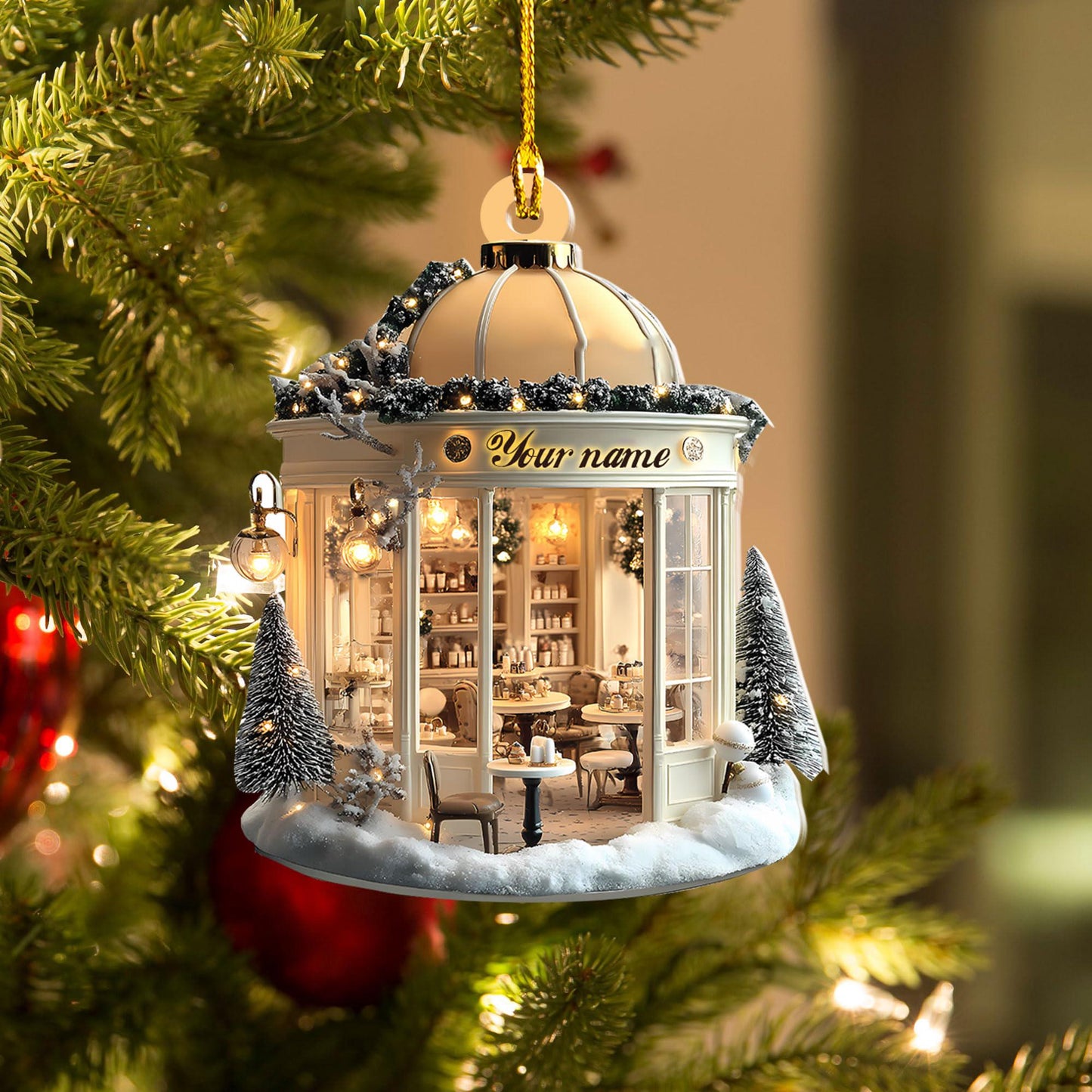 Personalized Coffee Shop Christmas Ornament, Cozy Coffee Lover Gift, Custom Name Miniature Cafe Decor, Unique Barista Holiday Keepsake 2025