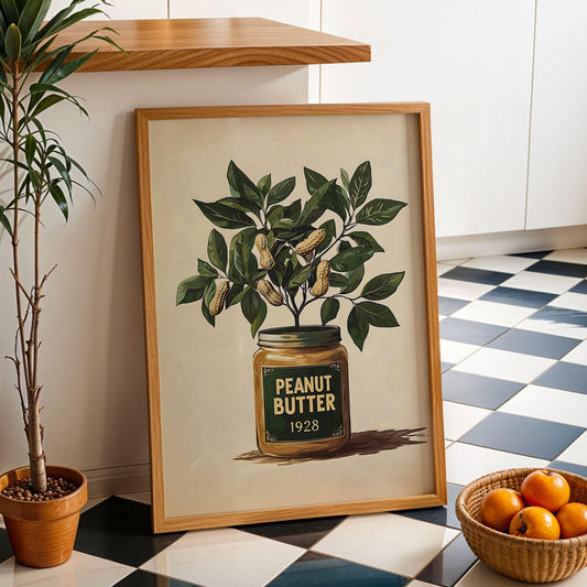 Vintage Wall Art Poster Print Rustic Kitchen Print Farmhouse Country Decor Olive Green Print Peanut Decor Retro Peanut Butter Jar Artwork