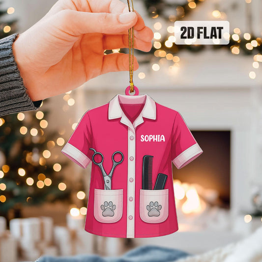 Personalized  Pet Groomer 2D Flat Ornament, Custom Pet Grooming Christmas Tree Ornament, Pet Salon Decor, Gift For Pet Lovers, Dog Mom Gift