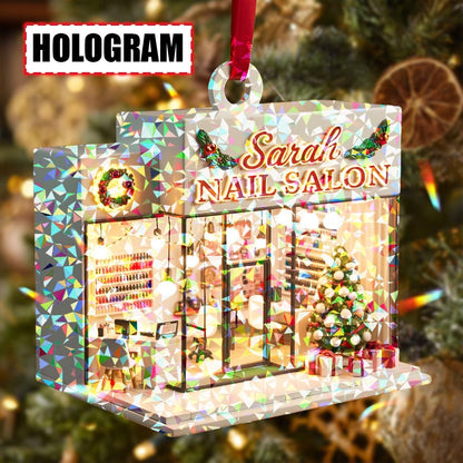 Custom Nail Salon Christmas Ornament – Flat 2D Acrylic Tree Decoration, Personalized Salon Gift, Beauty Shop Holiday Decor Keepsake