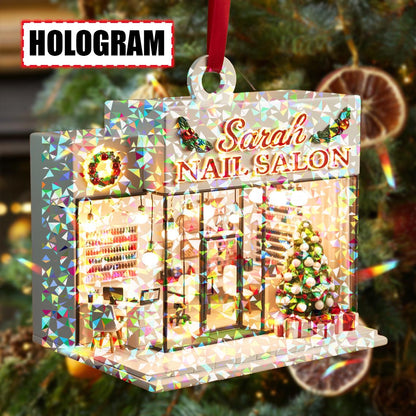 Custom Nail Salon Christmas Ornament – Flat 2D Acrylic Tree Decoration, Personalized Salon Gift, Beauty Shop Holiday Decor Keepsake