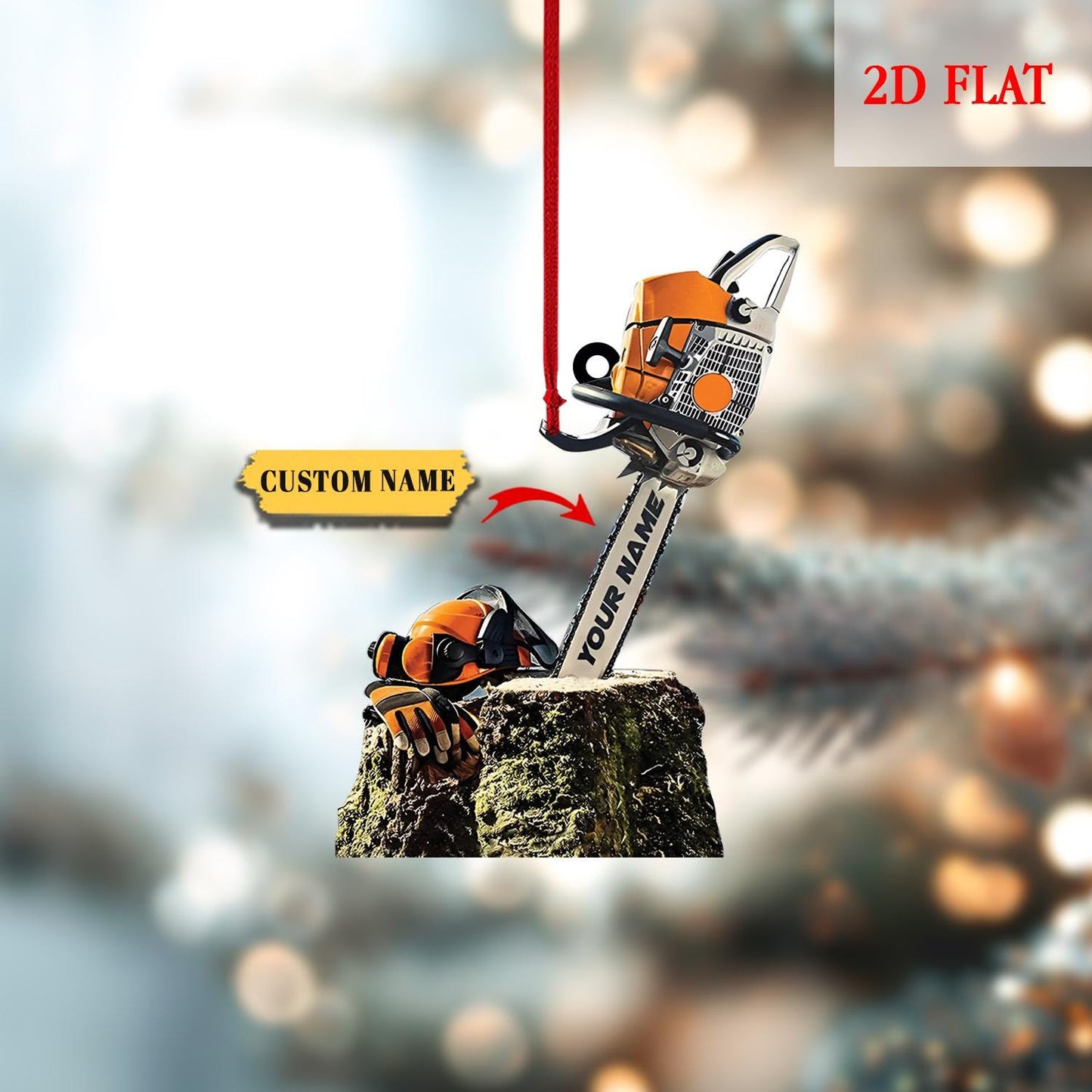 Personalized Arborist Chainsaw 2D Ornament, Tree Trimmer Cutter Decor, Unique Handyman Holiday Gift, Arborist Gear & Equipment Ornament