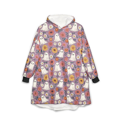 Floral Ghost Hooded Blanket: Cozy Unisex Polyester Fleece