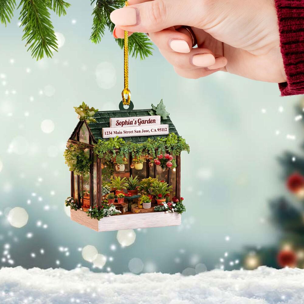 Personalized Garden House 2D Flat Ornament, Gardening Christmas Ornament, Christmas Gift for Gardener Plant Lovers