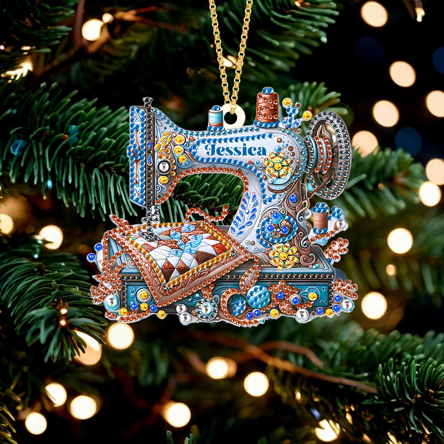 Sewing Machine Ornament, Personalized Sewing Machine Keepsake, Gift For Sewing Lovers, Loved Sewing Box Ornament, 2D Flat Acrylic Ornament